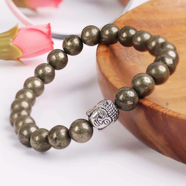 Unisex Pyrite Elastic Bracelet with Lucky Charm -  Store_name 