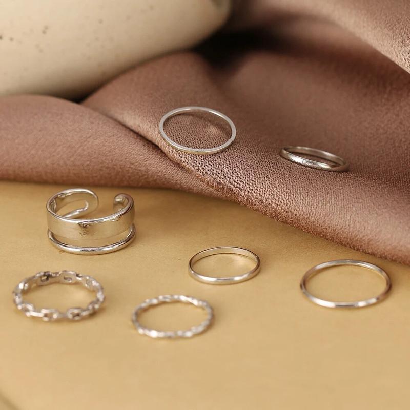 Silver Plated Trending Ring Set For Women (7 Pcs) -  Store_name 