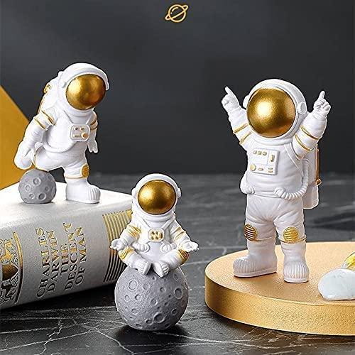 Astronaut Spaceman Statue Ornament Home Office Desktop Figurine Decors Set of 3 - Golden -  Store_name 