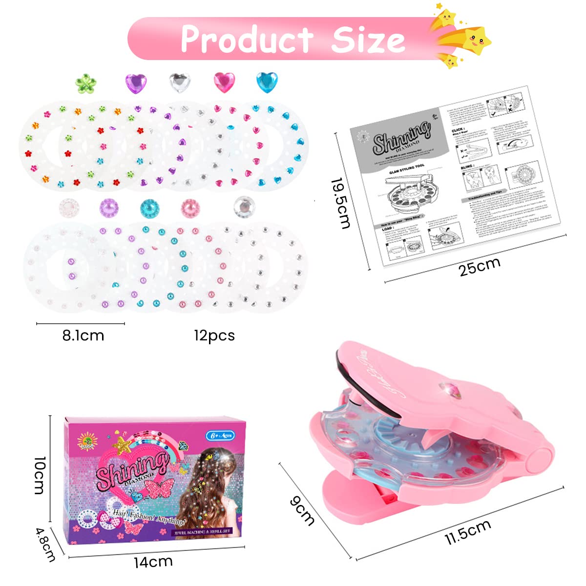 Hair Gem Stamper Quick Stapler for Girls - Sparkle Rhinestones Machine