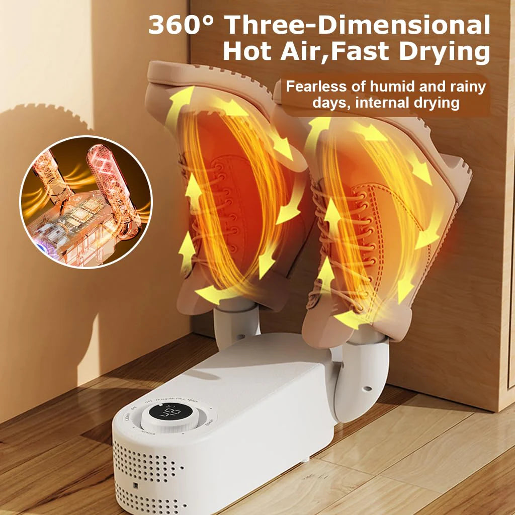Electric Shoe Dryer- Folding Boot Dryer for Work Boots, Shoe Dryer and Deodorizer, Smart 4-Timer Control, Safe 48°C Heat, Quick Drying 360° Air Circulation Shoe Dryer for Shoes, Boots, Gloves