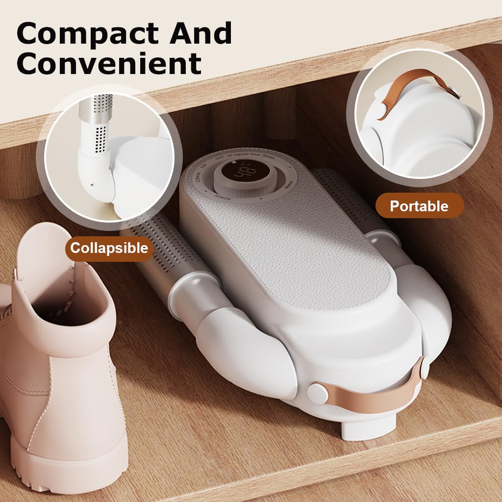 Electric Shoe Dryer- Folding Boot Dryer for Work Boots, Shoe Dryer and Deodorizer, Smart 4-Timer Control, Safe 48°C Heat, Quick Drying 360° Air Circulation Shoe Dryer for Shoes, Boots, Gloves