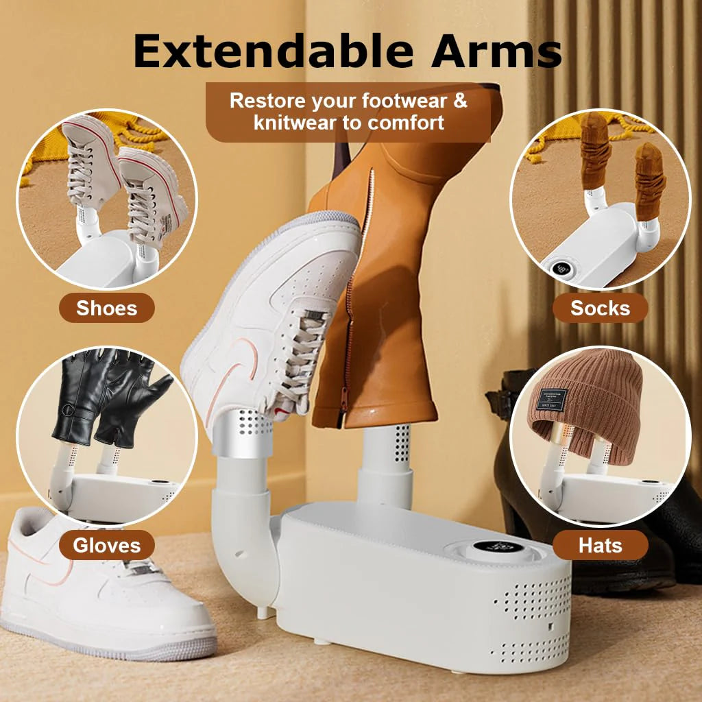 Electric Shoe Dryer- Folding Boot Dryer for Work Boots, Shoe Dryer and Deodorizer, Smart 4-Timer Control, Safe 48°C Heat, Quick Drying 360° Air Circulation Shoe Dryer for Shoes, Boots, Gloves