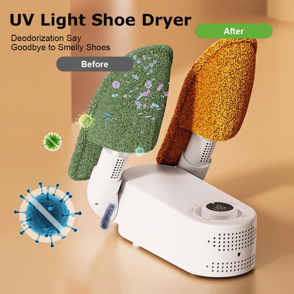 Electric Shoe Dryer- Folding Boot Dryer for Work Boots, Shoe Dryer and Deodorizer, Smart 4-Timer Control, Safe 48°C Heat, Quick Drying 360° Air Circulation Shoe Dryer for Shoes, Boots, Gloves