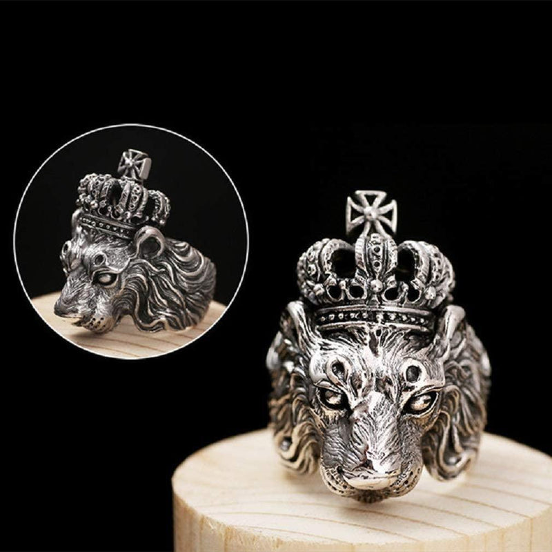 Oxidised Silver Plated Lion Face KGF Ring -  Store_name 