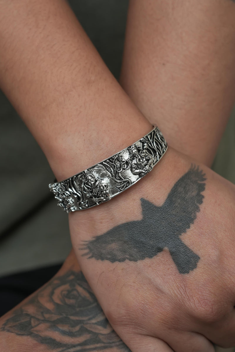 Men's Oxidised Silver Mahakal Bracelet -  Store_name 