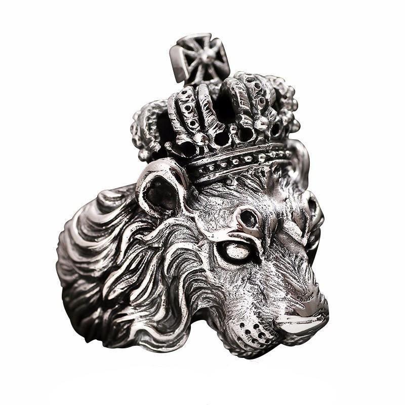 Oxidised Silver Plated Lion Face KGF Ring -  Store_name 