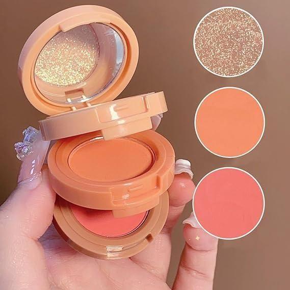 3 in1 Face Blusher + Highlighter with Mini Compact Travel Friendly Palette -  Store_name 