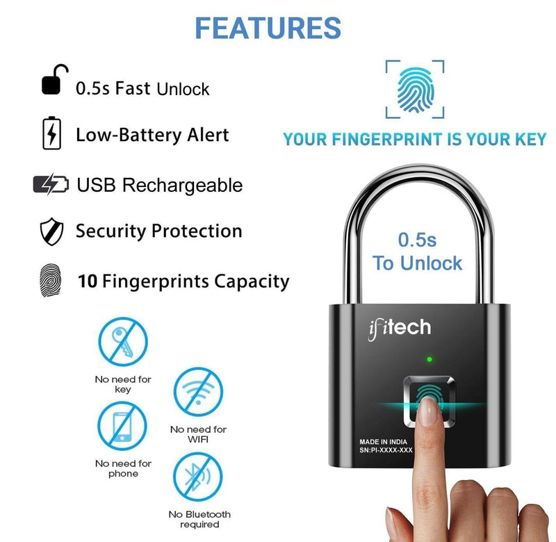 Portable Fingerprint Padlock USB Rechargeable -  Store_name 