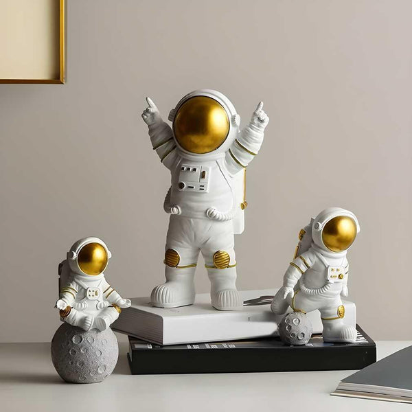 Astronaut Spaceman Statue Ornament Home Office Desktop Figurine Decors Set of 3 - Golden -  Store_name 