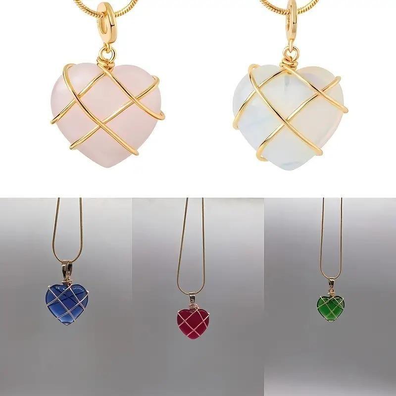 Fashion Metal Wrapped Love Heart Crystal Stone Pendant -  Store_name 