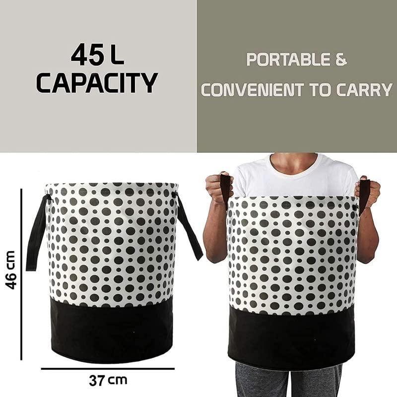 Round Canvas Black and White Polka Dot Laundry Bag 45 L -  Store_name 