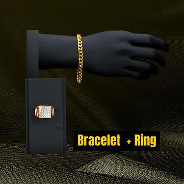 Golden Chain With Golden Bracelet And Diamond Ring + Free Digital Watch Combo -  Store_name 