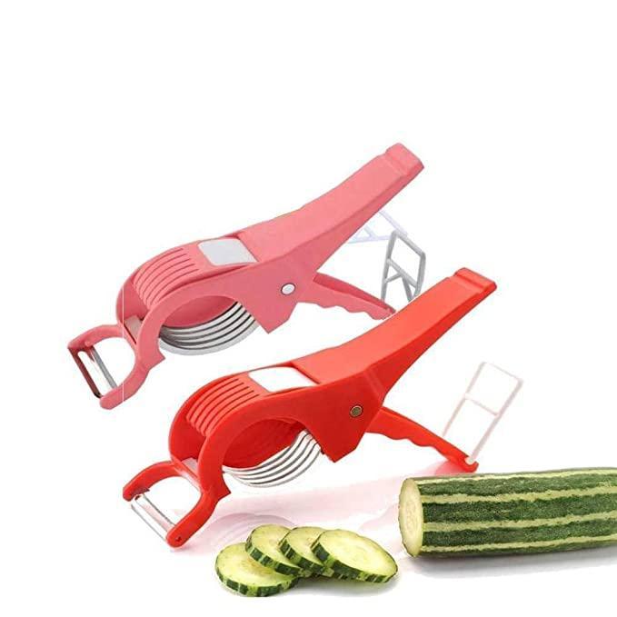 2 in 1 Vegetable Cutter with Peeler (Multicolour) / 2 in 1 Veg Cutter Stainless Steel 5 Blade Vegetable & Fruit Cutter for Kitchen - Pack of 1 -  Store_name 