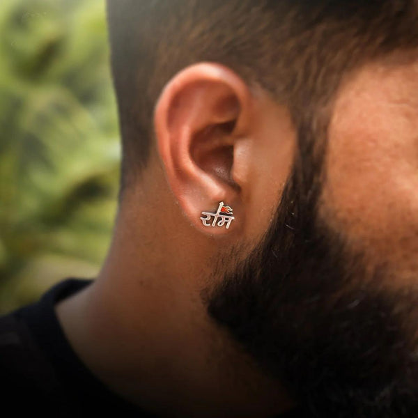 Single Shree Ram Earring Silver For Men's -  Store_name 