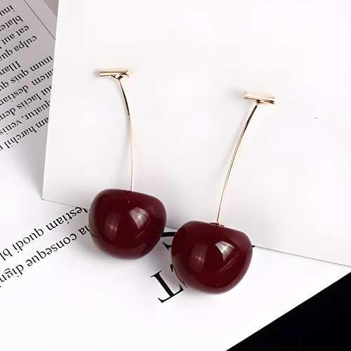 3D Red Cherry Drop Earrings Cute Fruit Gold Dangle Earrings -  Store_name 