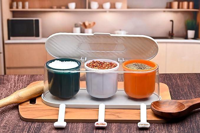 Home Kitchen 3 Grid Seasoning Spice Box Kit with Spoon -  Store_name 