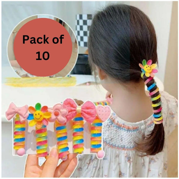 Girl Curly Bands Ponytail Holder Colorful Elastic Spiral Hair Bands for kids (10pcs) -  Store_name 