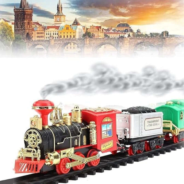 Choo Choo Toy Train with Track, Super Train Toys Choo Choo Vintage Train with Smoke Toy Set, Sound and Real Smoke with Flashlight for Kids Aged 3 Years and Above