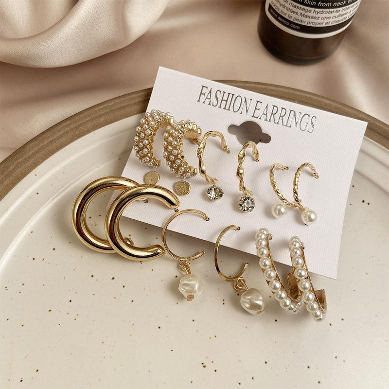 AVR JEWELS Combo Of 9 Stunning Gold Plated Pearl Studs and Hoop Earrings -  Store_name 