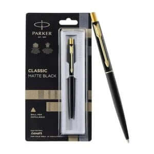 Parker Classic Matte Black Gold Trim Ball Pen| Ink Color - Blue |