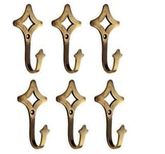 HOBKNOBS |Set of 6 Diamond Shaped | Antique Brass Multipurpose Wall/Wooden Mounted Hook Hanger - Gold