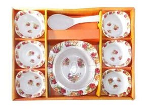 Wave Pudding Lunch Dinner Set 6 Bowl with 1 Serving Bowl with Lid 1 Spoon Food Grade Plastic Freezer Microwave Dishwasher Safe for Pasta Desert Soup Kheer Wedding Gift