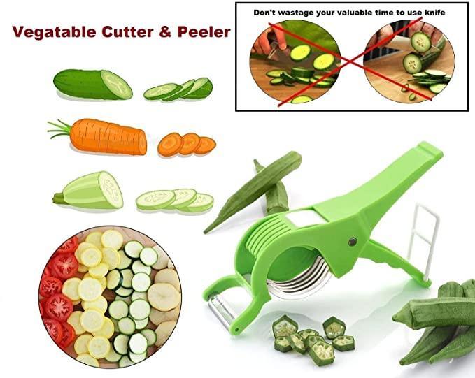 2 in 1 Vegetable Cutter with Peeler (Multicolour) / 2 in 1 Veg Cutter Stainless Steel 5 Blade Vegetable & Fruit Cutter for Kitchen - Pack of 1 -  Store_name 