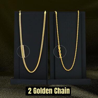 Golden Chain With Golden Bracelet And Diamond Ring + Free Digital Watch Combo -  Store_name 