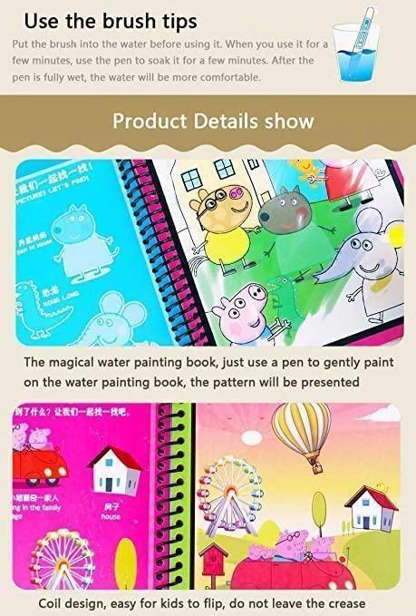 Reusable Magic Water Quick Dry Book Water Coloring Book Doodle with Magic Pen Painting Board for Children Education Drawing Pad (Multi Color, 4 Books) -  Store_name 