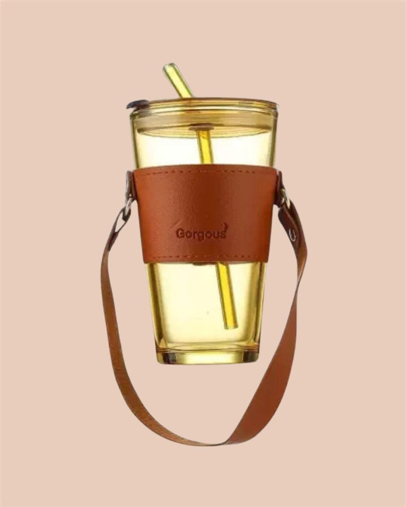 Glass Tumbler with Glass Straw and Lid -  Store_name 