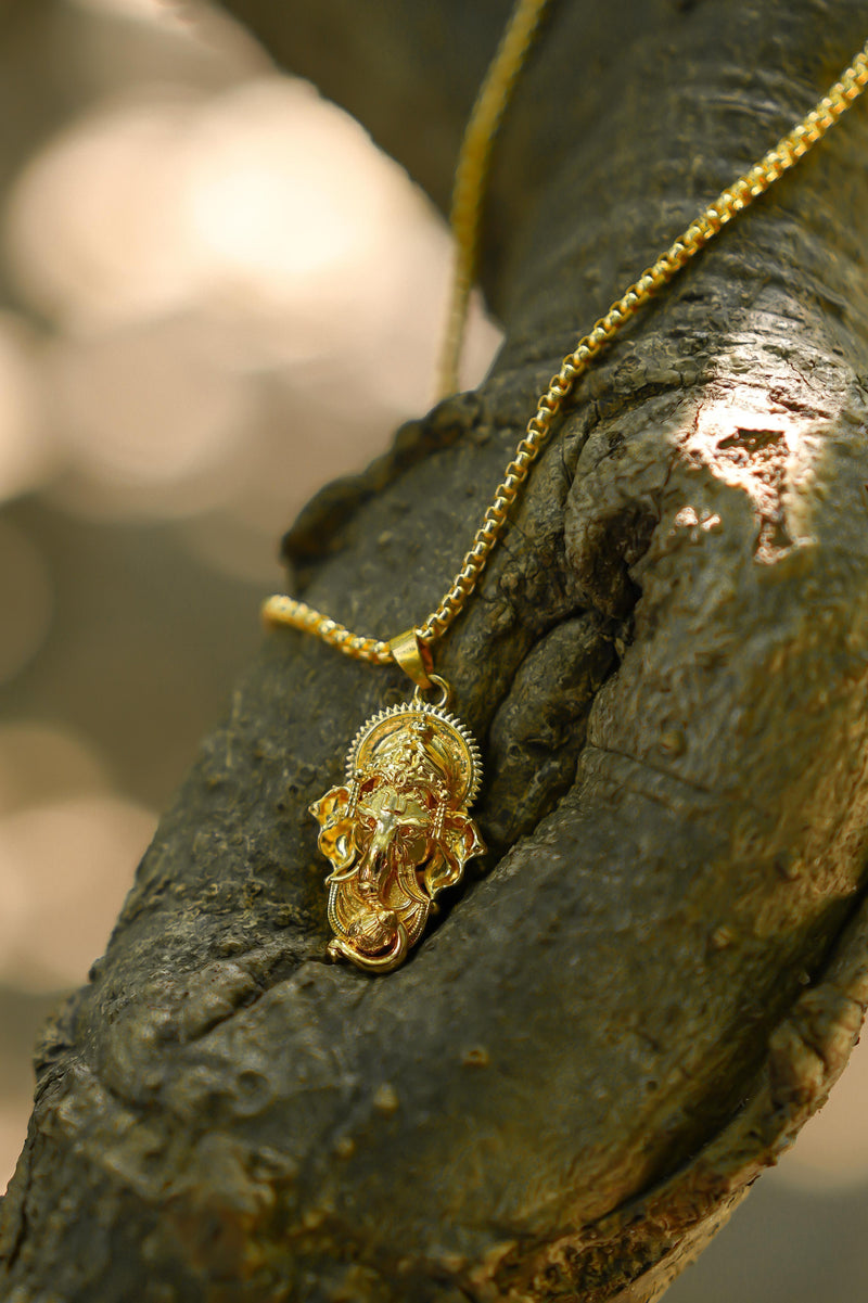 Ganesha Pendant With Snake Chain (Gold) -  Store_name 