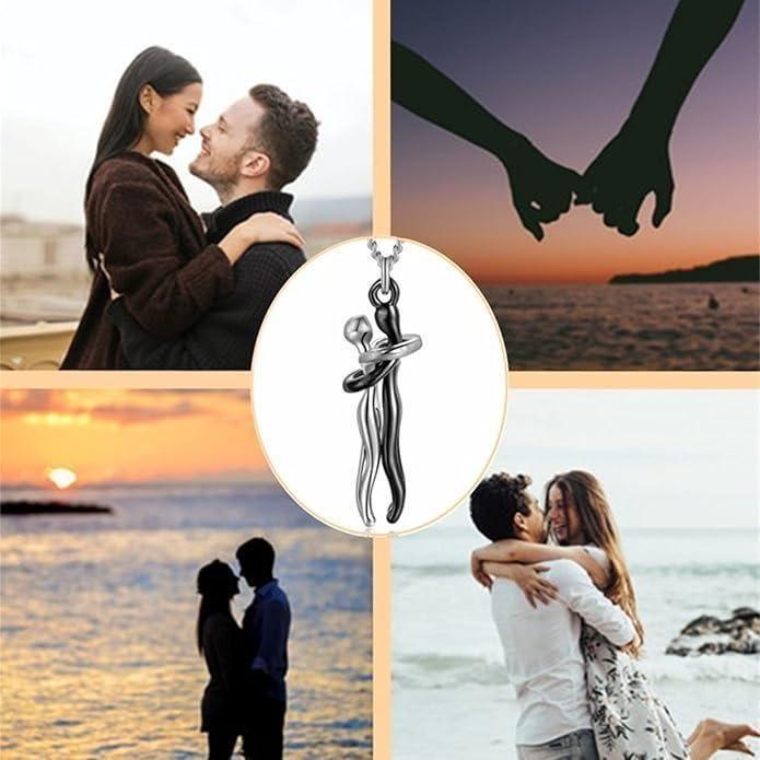 Silver and Black Hug Couple Chain Pendant -  Store_name 