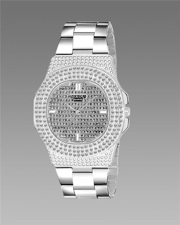 Golden Stone Studded Diamond Wrist Watch For Boys & Men -  Store_name 