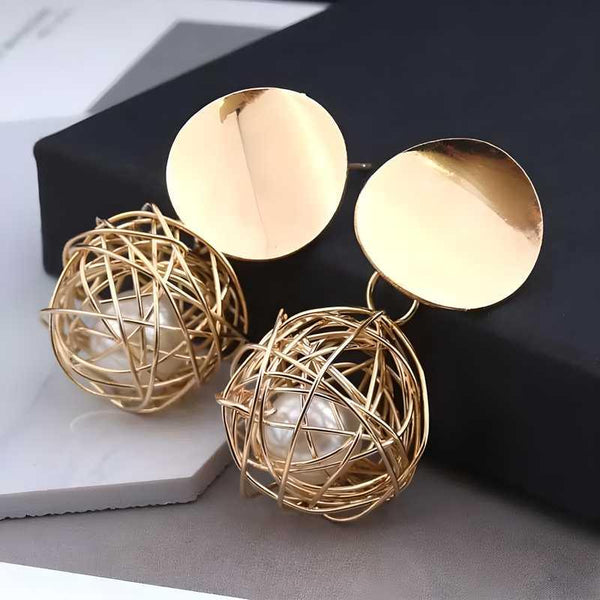 AVR JEWELS China Dangle Gold Double Disk Earrings For Women and Girls -  Store_name 