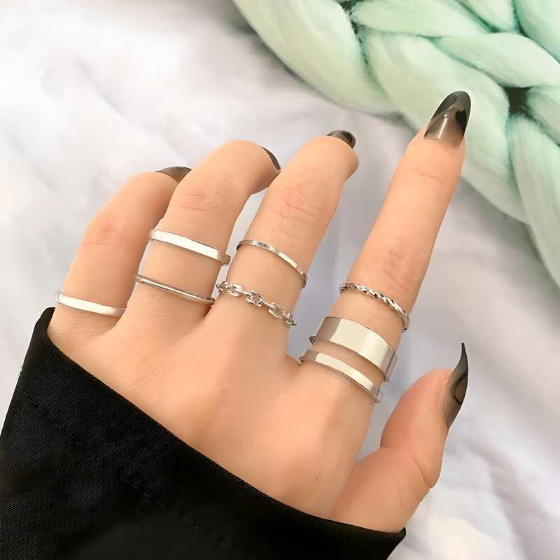 Silver Plated Trending Ring Set For Women (7 Pcs) -  Store_name 