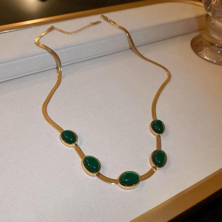 Oval Green Crystal Pendant Necklace Set With Bracelet -  Store_name 