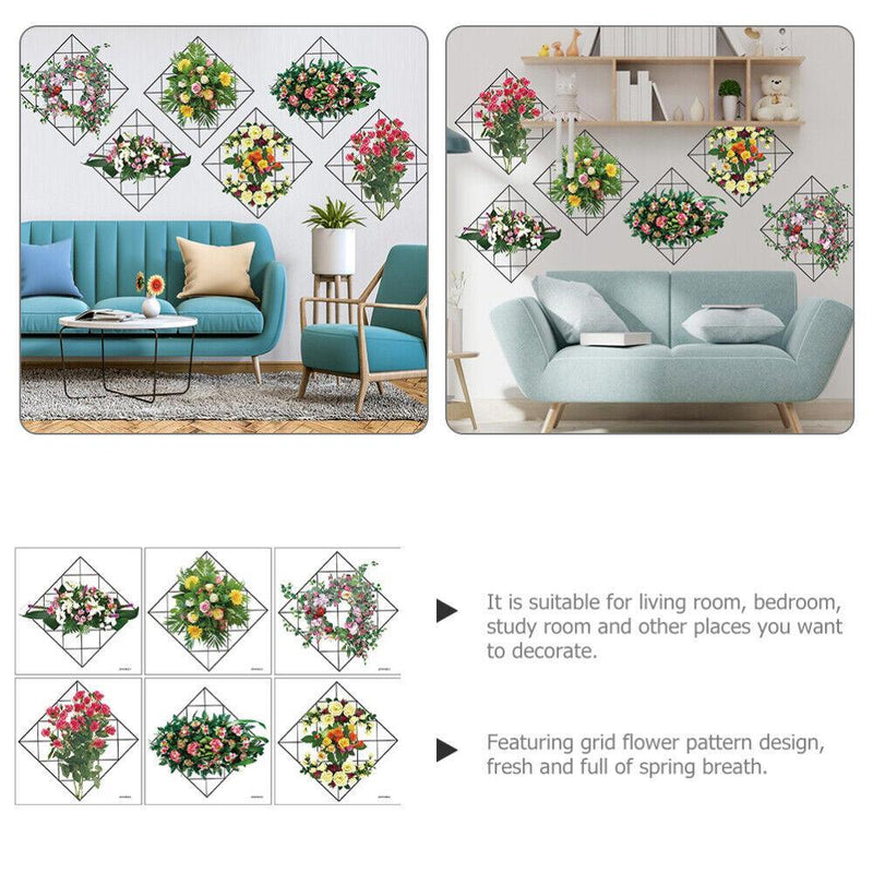 Home Wall Art Grid Flower Pattern Sticker Office Decals The Flowers -  Store_name 