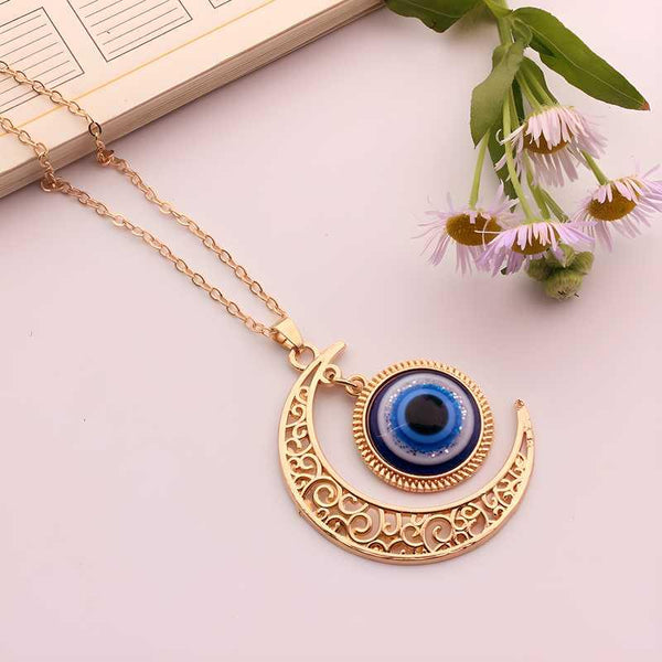 Gold Evil Eye Crescent Moon Pendant Necklace -  Store_name 