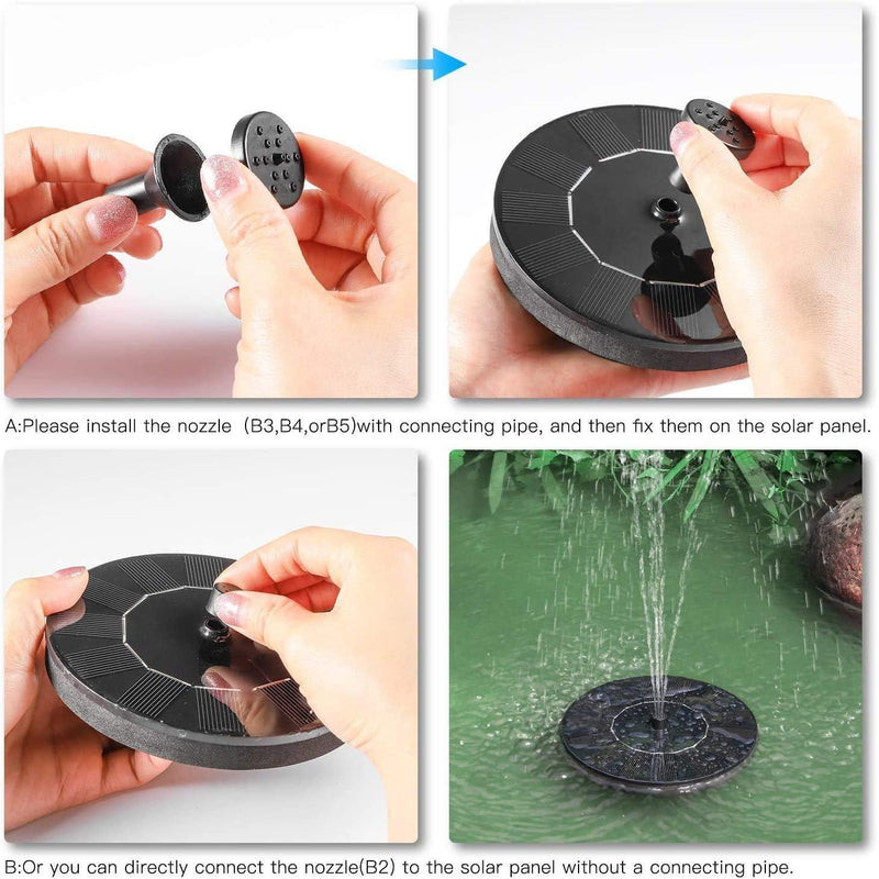 Fountain Solar Power Floating Water Pump for Pool Pond Garden and Patio Plants Round 7V 1.4W (Black) -  Store_name 