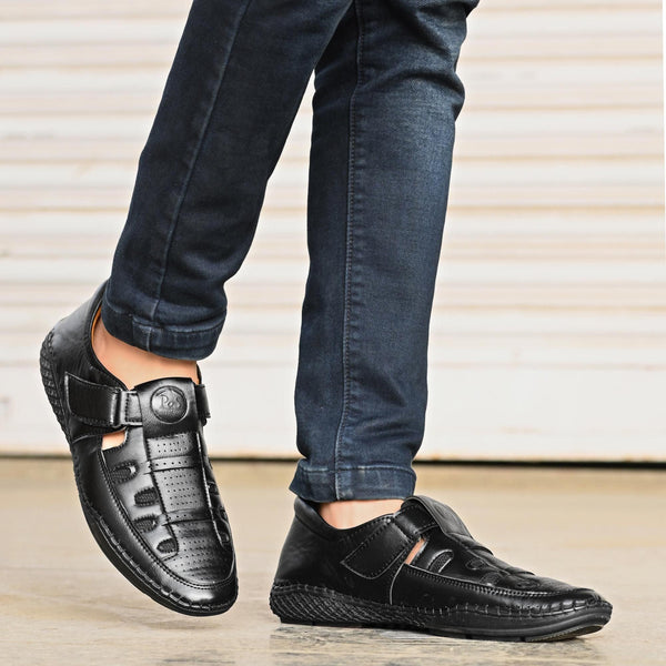 Men's Syntehtic Leather Black Sandals -  Store_name 