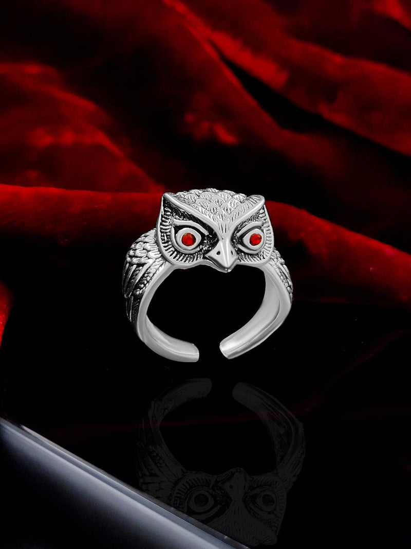 Saizen Silver Rings for Men Owl Face Ring -  Store_name 