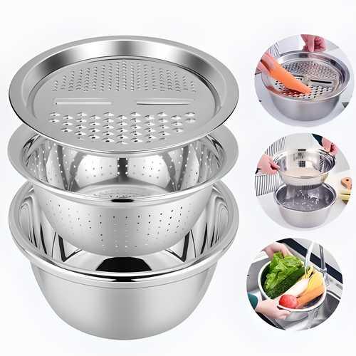 3 in 1 Multifunctional Grater Basin Stainless Steel Colanders Set -  Store_name 