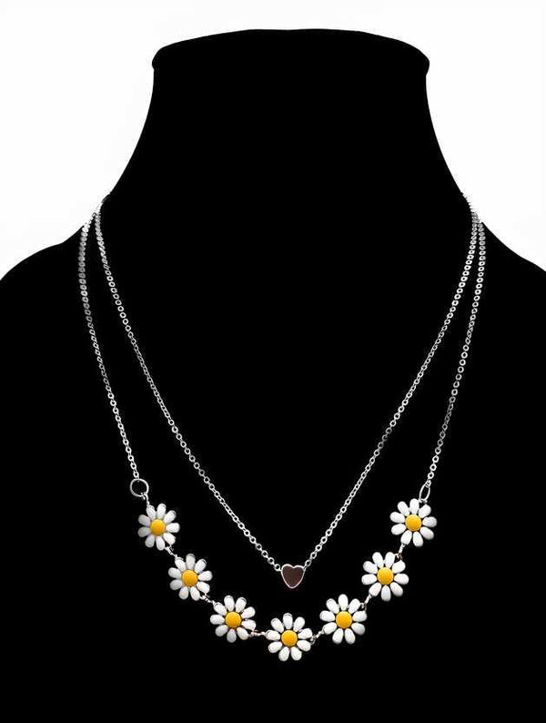 Beautiful Golden Daisy Heart Two-Layered Necklace For Women & Girls -  Store_name 