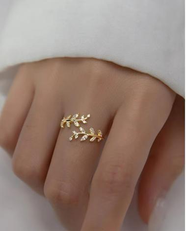 Crystal CZ Open Branch Leaf Adjustable Finger Ring -  Store_name 