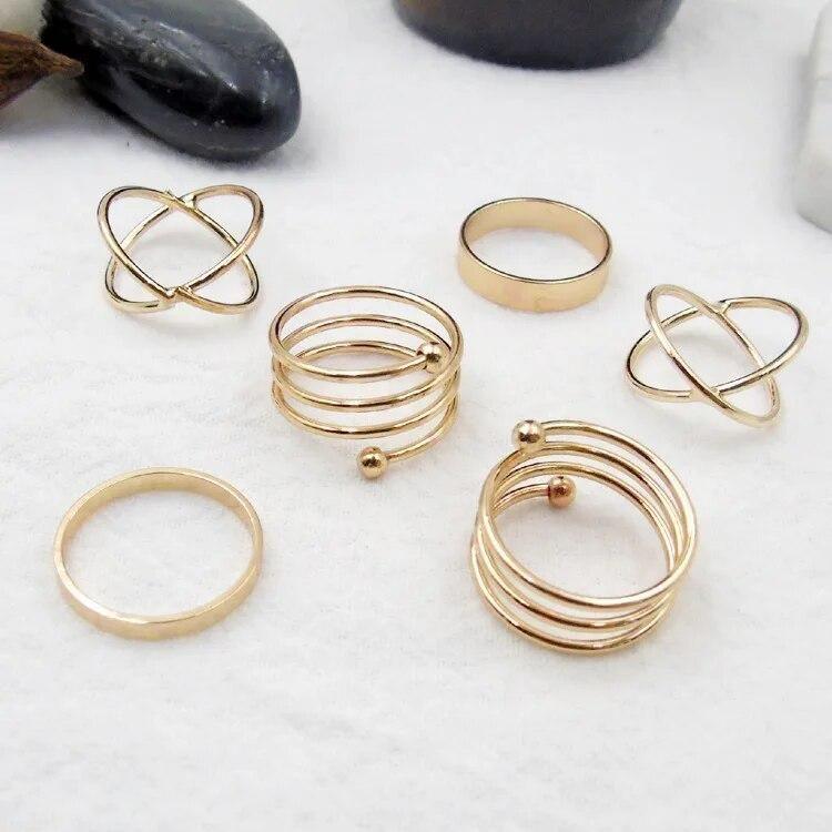 Golden Knuckle Ring Set, Trendy Korean Style Ring Set (6 Pcs) -  Store_name 