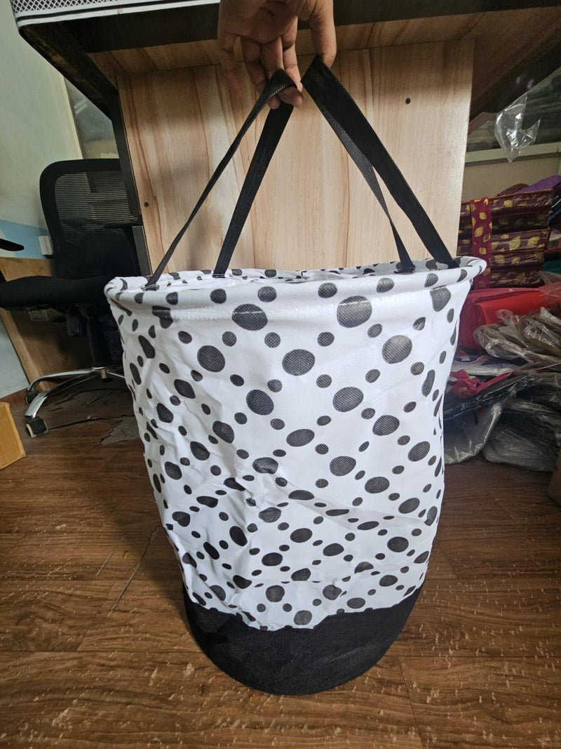 Round Canvas Black and White Polka Dot Laundry Bag 45 L -  Store_name 