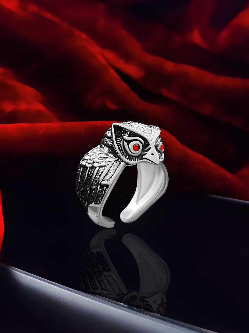 Saizen Silver Rings for Men Owl Face Ring -  Store_name 