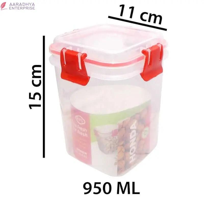 9 Pcs Set Unbreakable Jar Spoon Kitchen Plastic Container BPA-Free Stackable Air Tight Dabba Push Lock Space Saver Snacks Dal Atta Flour Cereals Pulses Spices 950ML Each (Red) -  Store_name 