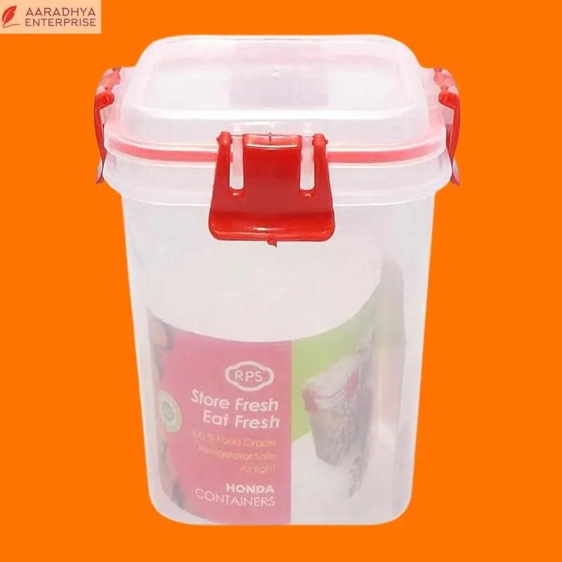 9 Pcs Set Unbreakable Jar Spoon Kitchen Plastic Container BPA-Free Stackable Air Tight Dabba Push Lock Space Saver Snacks Dal Atta Flour Cereals Pulses Spices 950ML Each (Red) -  Store_name 